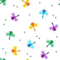 seamless pattern with cute dragonfly vector