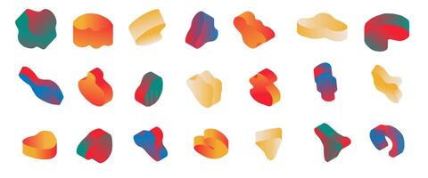 A set of modern 3D elements in bright gradient color,hand-drawn in a childish style.The collection features geometric shapes and abstract forms,all of which convey a sense of playful creativity vector