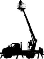 Silhouette on a white background of aerial platform or crane on a vehicle vector