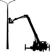 Silhouette on a white background of aerial platform or crane on a vehicle. vector