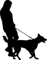 Silhouette on white background of a people with a dog for a walk vector