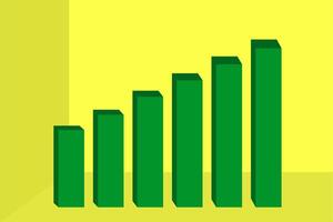 3D Green Bar Chart on Yellow Background - Growth Data Visualization, Business and Financial Statistics Illustration vector