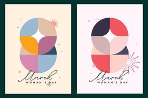 A vibrant flat design typography set with March 8 graphics for Womens Day, showcasing colorful and empowering visuals aimed at raising awareness for gender equality and womens empowerment. vector