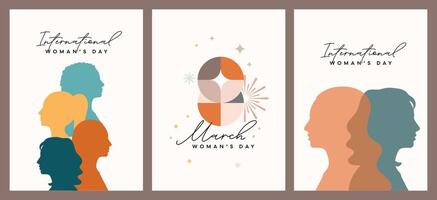 Flat design illustration set for Womens Day featuring diverse female characters with unique traits, celebrating strength, equality, and inclusivity. vector
