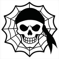 Creepy Skull and Spider Web Design for DIY Crafts vector