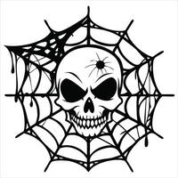 Scary Skull in Spider Web Drawing for Dark Decor vector