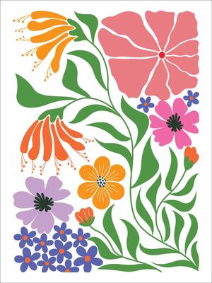 Hand Drawn Retro Flowers in Abstract Style