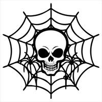 Dark Skull and Web Drawing for Scary Decor vector