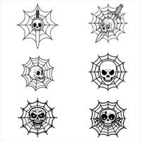Set of Skull Spider Web illustration, spooky spider web clipart design vector