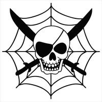 Eerie Spider Web with Skull Drawing for T-Shirts vector