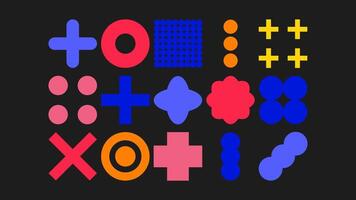 Geometric doodle elements set in retro kids style. Crayon sketch symbols, shapes, zigzags, grids, stars, and waves for fun design and school projects vector
