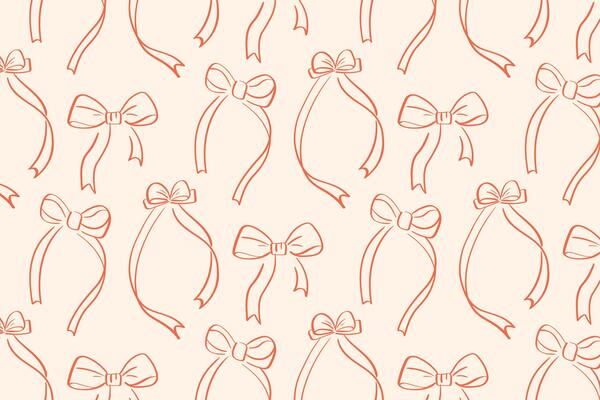 Bows fancy doodle hand drawn seamless rococo pattern. Cute girly ribbon background. Design for wrapping paper, decor, stationery
