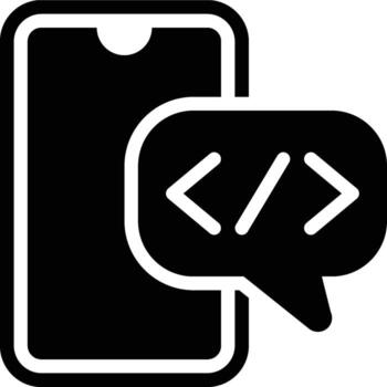 móvil, programación idioma, móvil programación glifo sólido icono vector