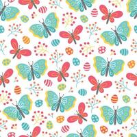 Easter seamless pattern with colorful butterflies and flowers vector