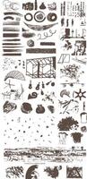 A set of drawings and sketches of various objects vector
