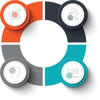Four different colored circles with icons on them vector