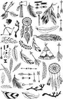 A set of black and white drawings of native american symbols vector