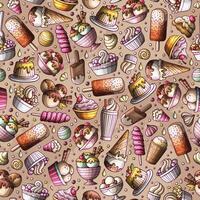 Ice cream seamless pattern with ice cream, cakes and other sweets vector
