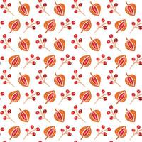 A pattern with red and orange leaves and berries vector