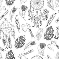 A black and white pattern with various native american symbols vector