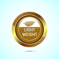 Light weight icon design illustration. Feather icon, Light weight label sign symbol, Gold color round button design vector