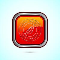 Light weight icon design illustration. Feather icon, Light weight label sign symbol, Orange color square button design vector