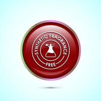 No synthetic fragrance icon design illustration. Synthetic fragrance free label sign symbol, Red color round button design vector