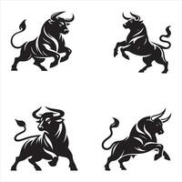Bulls in different poses on a white background vector