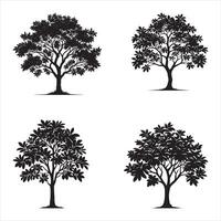 Collection of Four Unique Tree Silhouettes Showcasing Diverse Branch and Leaf Structures vector