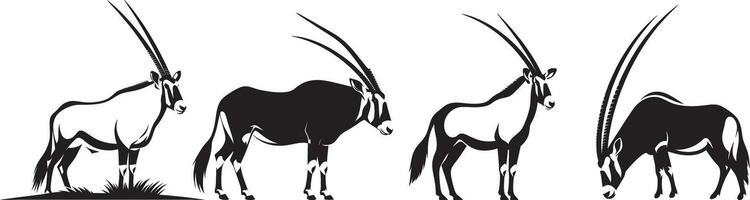 Four different types of antelope in silhouette vector