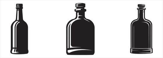 Four different types of wine bottles on a white background vector