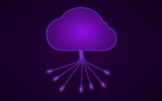 Cloud computing network connection purple glow icon data storage connect vector