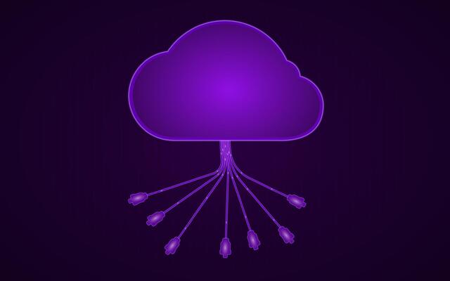 Cloud computing network connection purple glow icon data storage connect