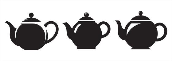Minimalist Black Silhouette Teapot Illustration Set Featuring Three Distinct Classic Designs in a Row vector
