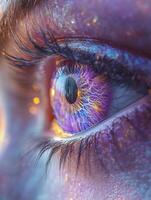 Captivating close-up of a mystical eye with vibrant colors in a surreal setting. photo