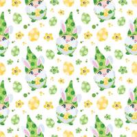 Cute Easter Gnome Pattern with Eggs and Flowers. vector