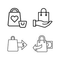 Shopping and payment icon set with minimalist line design. vector