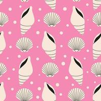 Seamless Seashell Pattern on Pink Background. vector