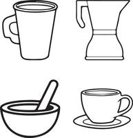 Coffee and tea icon set, beverage line art symbols. vector