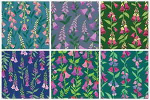 A set of six different floral patterns with pink flowers vector