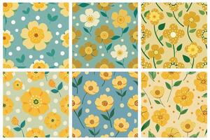 Seamless Colorful Floral Patterns Collection vector