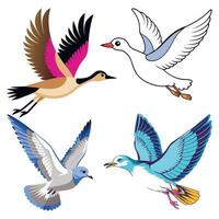 Beautiful Hand-Drawn Flying Birds Set Featuring Bright Feathers and Dynamic Poses vector
