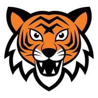 Fierce and fun cartoon tiger head, perfect for logos, mascots, and branding. Orange and black design. vector