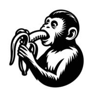 Monkey Eating a Banana in solid black vector