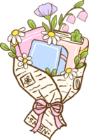 Cute Spring Book Boquet Cartoon Hand Drawn png