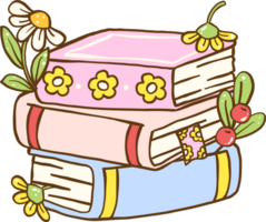 Cute Spring Book Stack Hand Drawn png