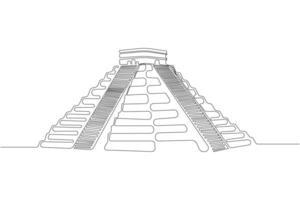 Continuous single-line art drawing of Chichen Itza. Mayan pyramid line art isolated on white background. vector