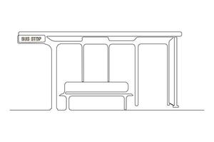 Continuous line art drawing of a bus stop. Bus stop continuous outline . vector