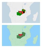 Zambia map with pin of country capital. Two types of Zambia map with neighboring countries. vector