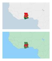 Ghana map with pin of country capital. Two types of Ghana map with neighboring countries. vector